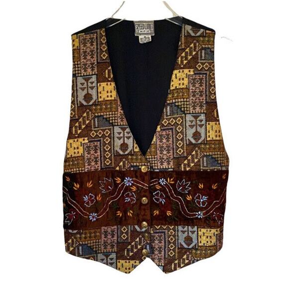 Vintage Boho Embroidered Patchwork Tapestry Vest Sz Medium Festival Renaissance - Picture 7 of 7